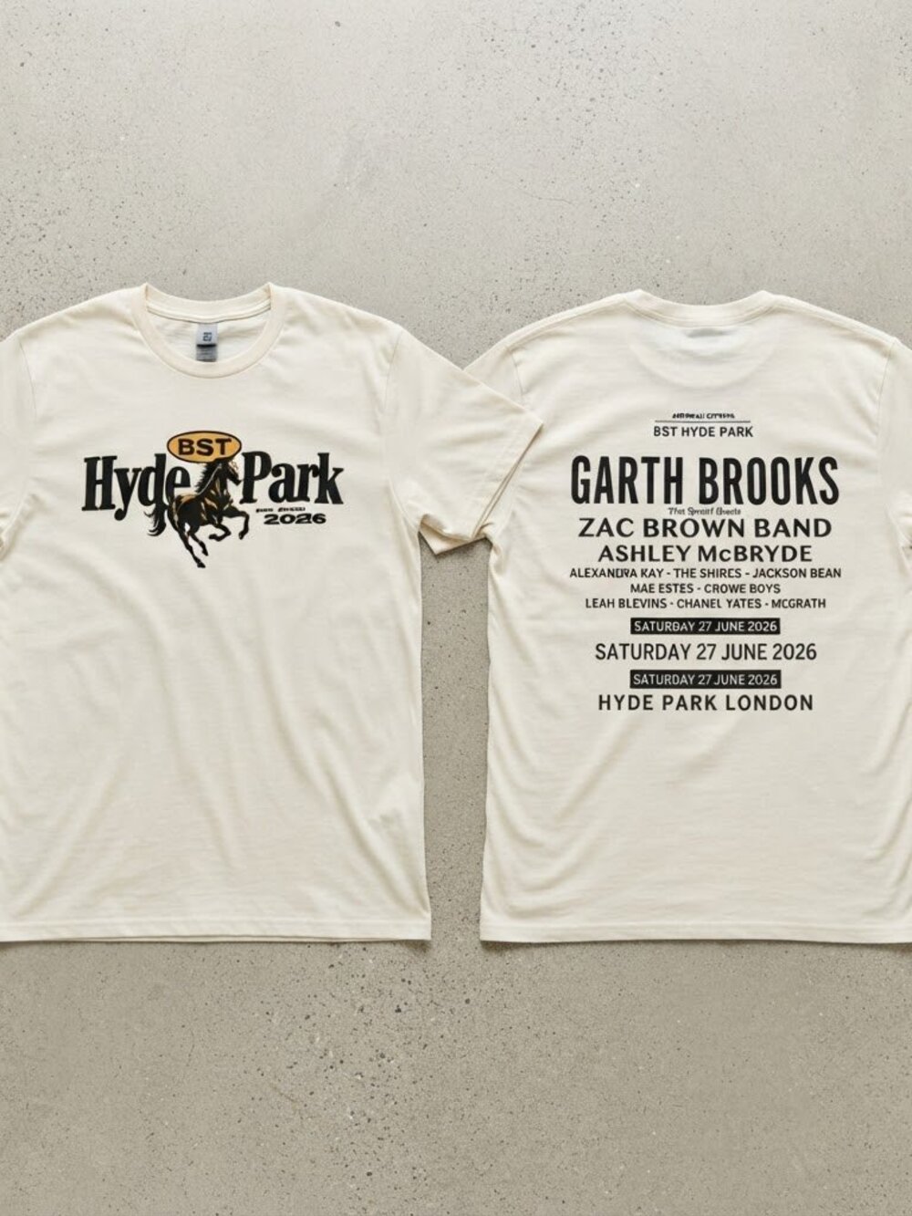 Garth Brooks BST Hyde Park London 2026 Cream T-Shirt S-4XL